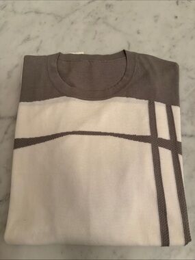Hermes Cream and Gray Geometric Knit Pullover